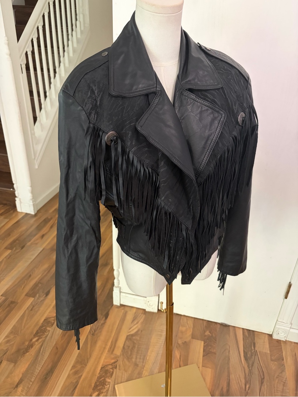 Vintage Leather Fringe Leather Bikercore Metal Accents Jacket, Medium, EUC